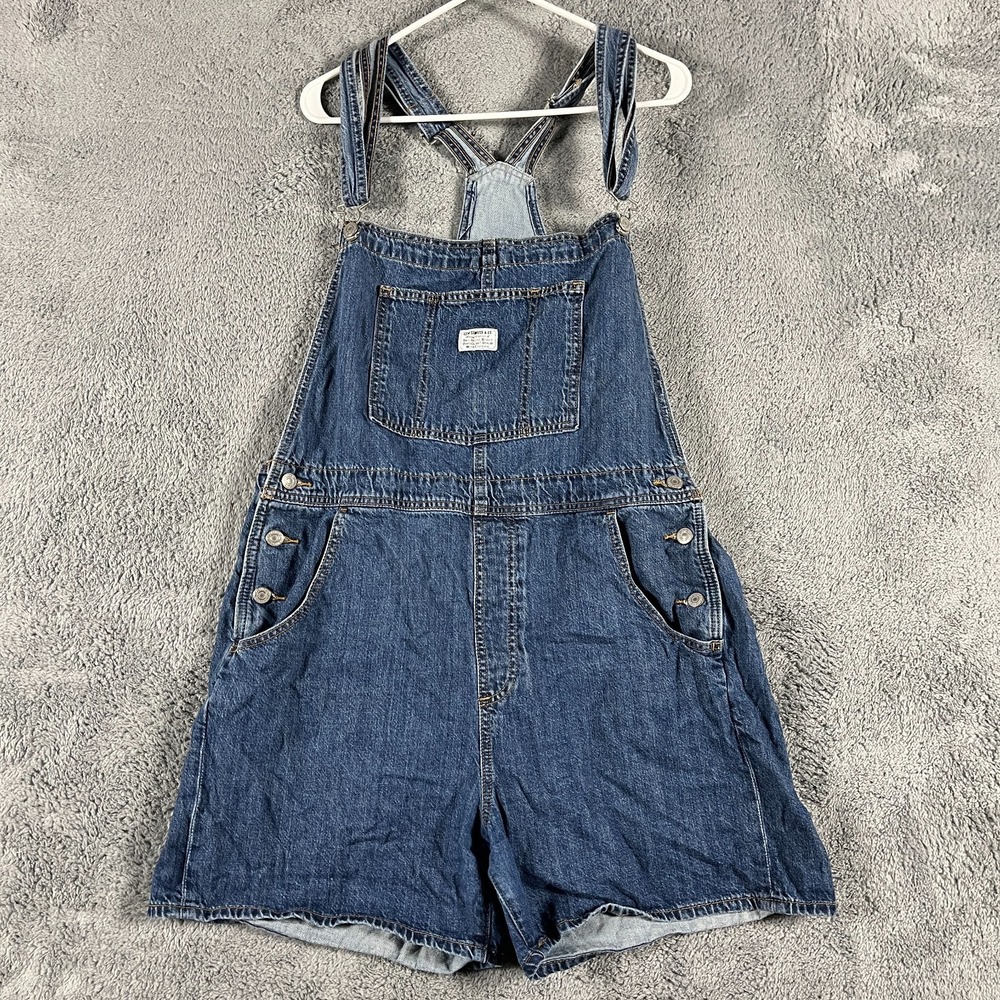 Vintage Levi's Overalls Shorts Women XL Blue Denim Medium Wash Adjustable Straps